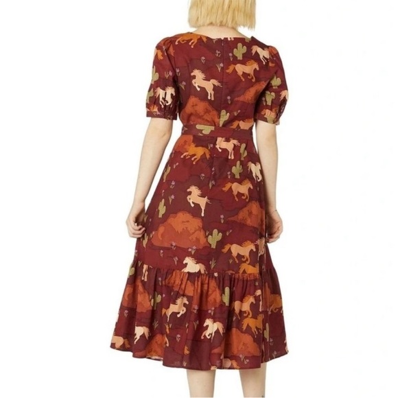 Princess Highway Country Roam Take Me Home Horse Midi Dress Brown AU 8 US 4 West - Picture 7 of 16
